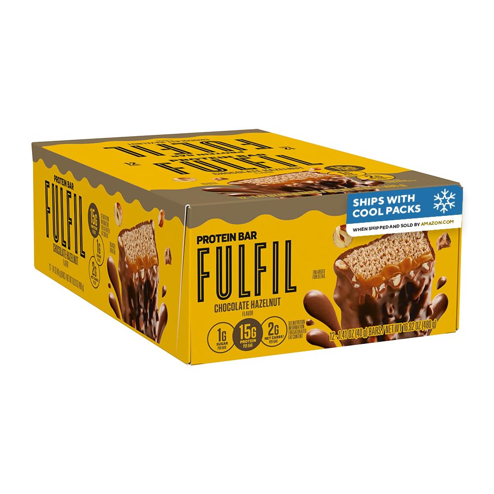 FULFIL Chocolate Salted Caramel Protein Bars, 15g Protein, 12 ct | Gluten Free with 15g Protein, Pantry Staples