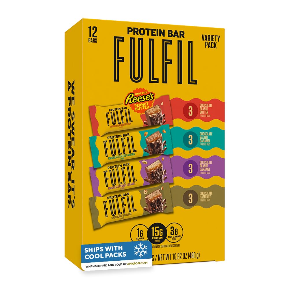 FULFIL Chocolate Salted Caramel Protein Bars, 15g Protein, 12 ct | Gluten Free with 15g Protein, Pantry Staples
