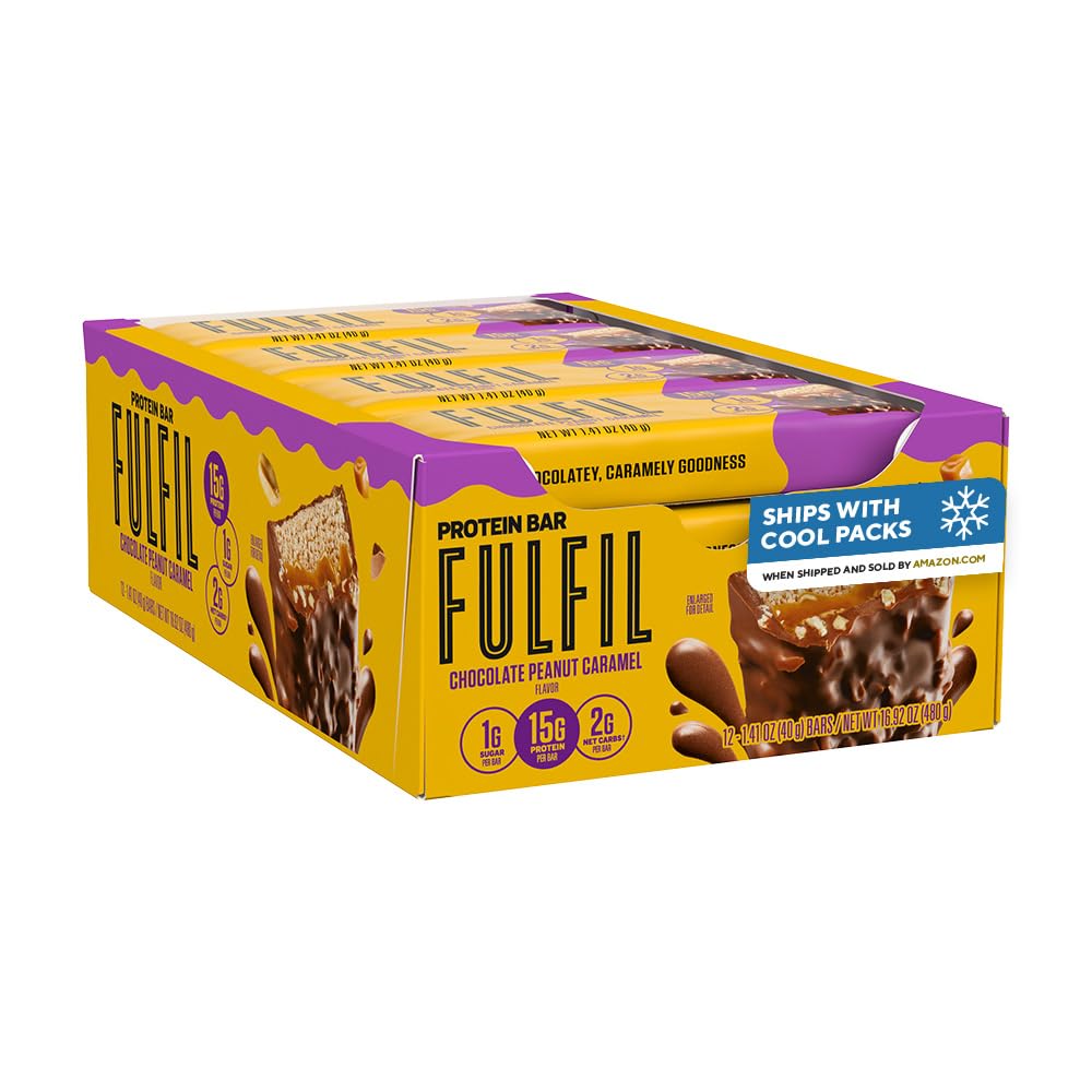 FULFIL Chocolate Salted Caramel Protein Bars, 15g Protein, 12 ct | Gluten Free with 15g Protein, Pantry Staples