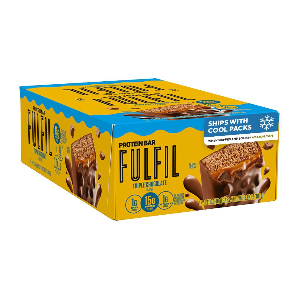 FULFIL Chocolate Salted Caramel Protein Bars, 15g Protein, 12 ct | Gluten Free with 15g Protein, Pantry Staples