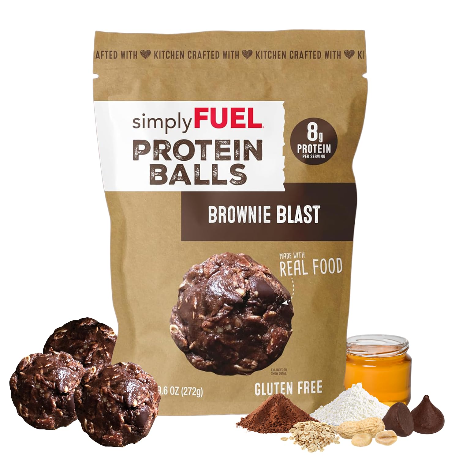 simplyFUEL Whole-Food Protein Balls (Brownie Blast) - 8 g High-Protein, Gluten-Free, Healthy Snack for Adults & Kids - 9.6 oz
