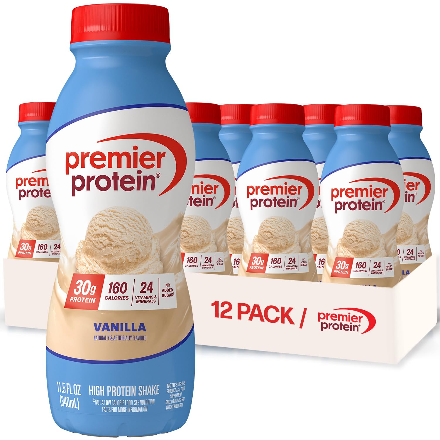 Premier Protein 30g High Protein Shake, Caramel, 12 Pack | 160 Calories, 24 Vitamins & Minerals, No Added Sugar, Supports Muscle Health, Gluten-Free, 11.5 oz