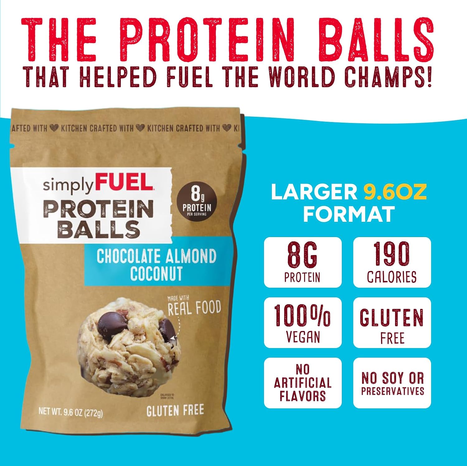 simplyFUEL Whole-Food Protein Balls (Chocolate Almond Coconut) - 8 g High-Protein, Gluten-Free, Healthy Snack for Adults & Kids - 9.6 oz