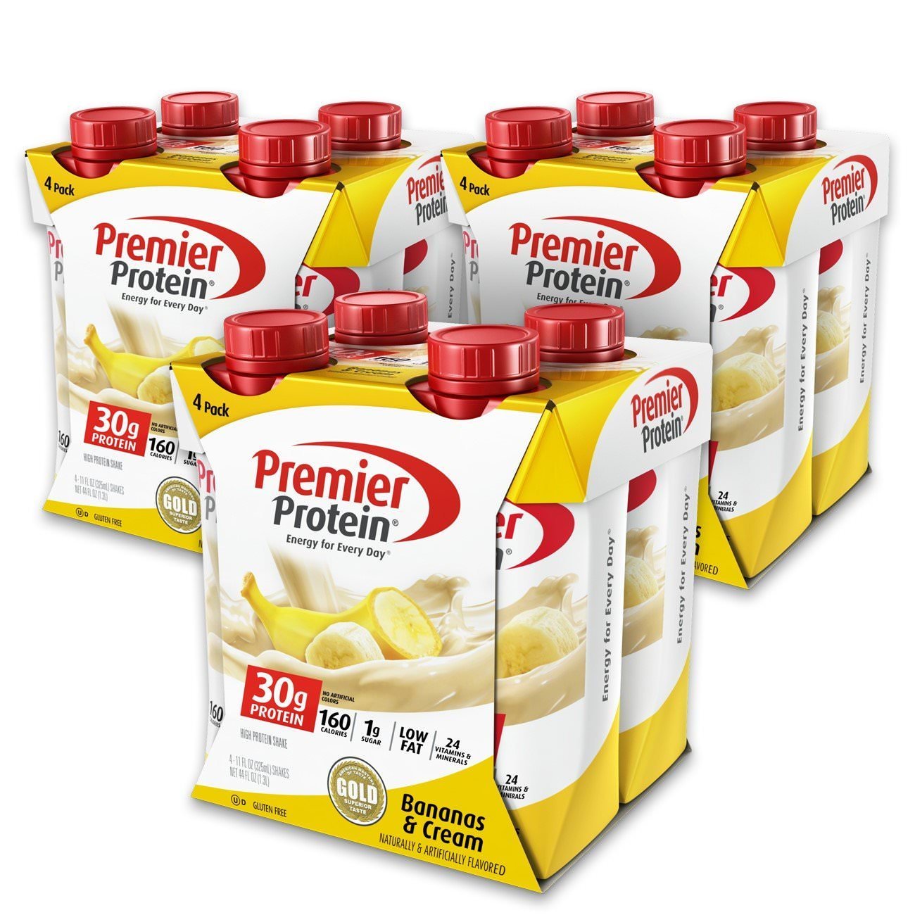 Premier Protein 30g High Protein Shake, Bananas & Cream, 4 Pack | 160 Calories, 24 Vitamins & Minerals, No Added Sugar, Supports Muscle Health, Gluten-Free, 11 oz
