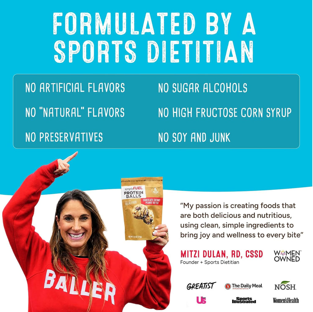 simplyFUEL Whole-Food Protein Balls (Chocolate Almond Coconut) - 8 g High-Protein, Gluten-Free, Healthy Snack for Adults & Kids - 9.6 oz