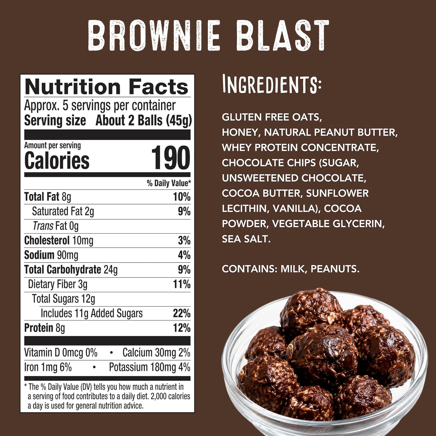 simplyFUEL Whole-Food Protein Balls (Brownie Blast) - 8 g High-Protein, Gluten-Free, Healthy Snack for Adults & Kids - 9.6 oz