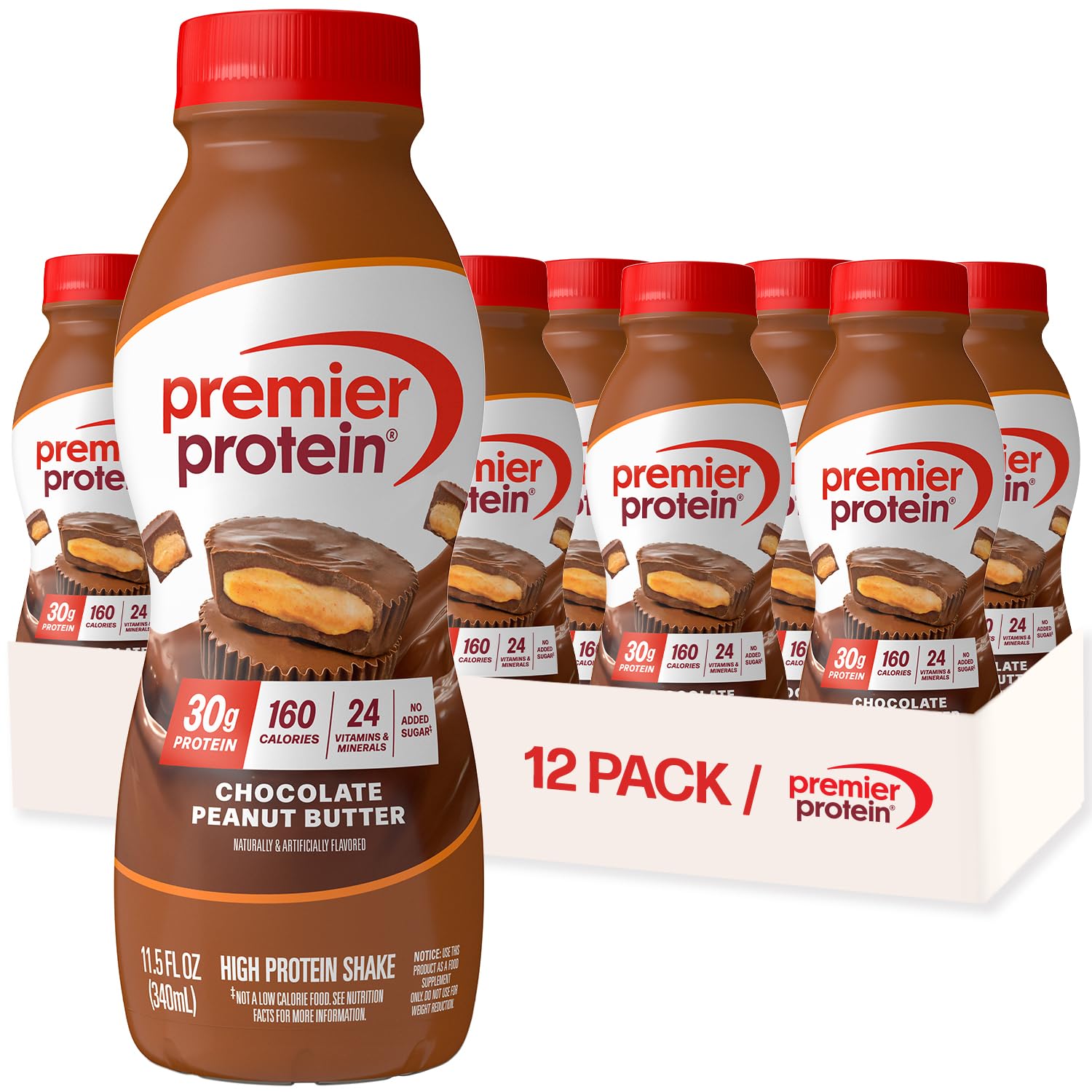 Premier Protein 30g High Protein Shake, Caramel, 12 Pack | 160 Calories, 24 Vitamins & Minerals, No Added Sugar, Supports Muscle Health, Gluten-Free, 11.5 oz