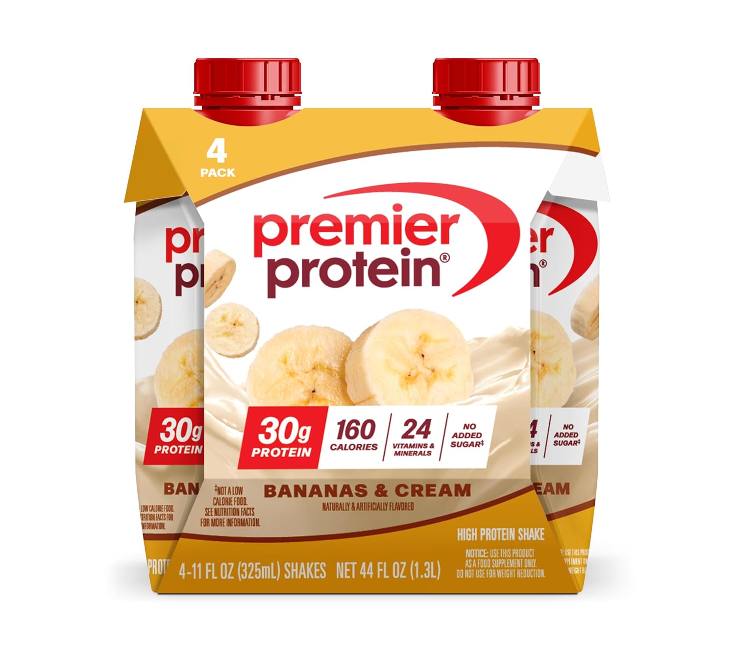 Premier Protein 30g High Protein Shake, Bananas & Cream, 4 Pack | 160 Calories, 24 Vitamins & Minerals, No Added Sugar, Supports Muscle Health, Gluten-Free, 11 oz