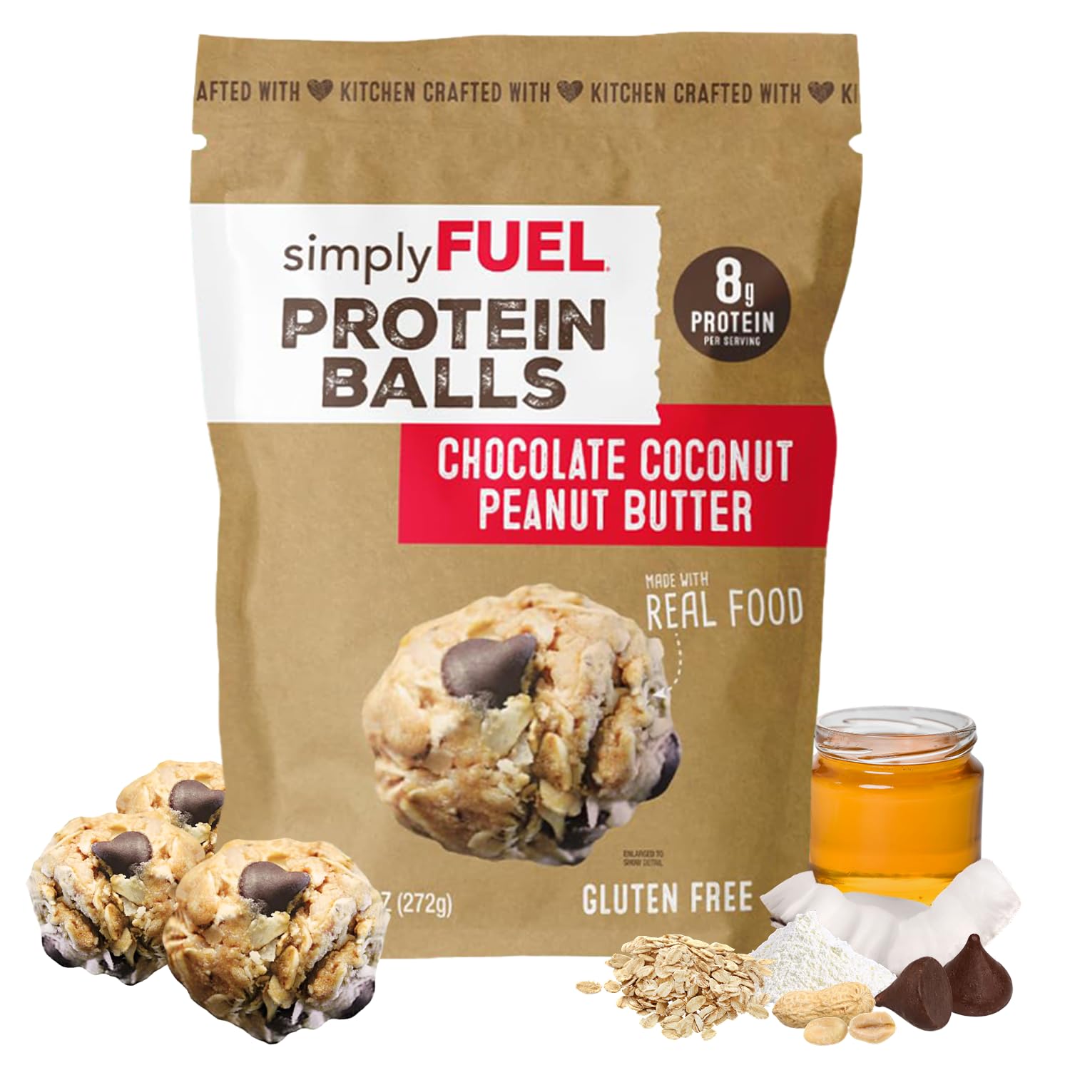 simplyFUEL Whole-Food Protein Balls (Brownie Blast) - 8 g High-Protein, Gluten-Free, Healthy Snack for Adults & Kids - 9.6 oz