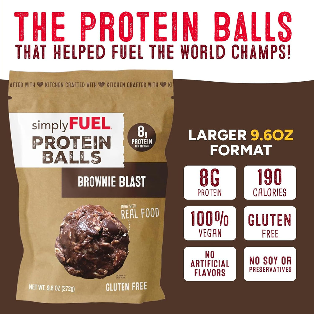 simplyFUEL Whole-Food Protein Balls (Brownie Blast) - 8 g High-Protein, Gluten-Free, Healthy Snack for Adults & Kids - 9.6 oz
