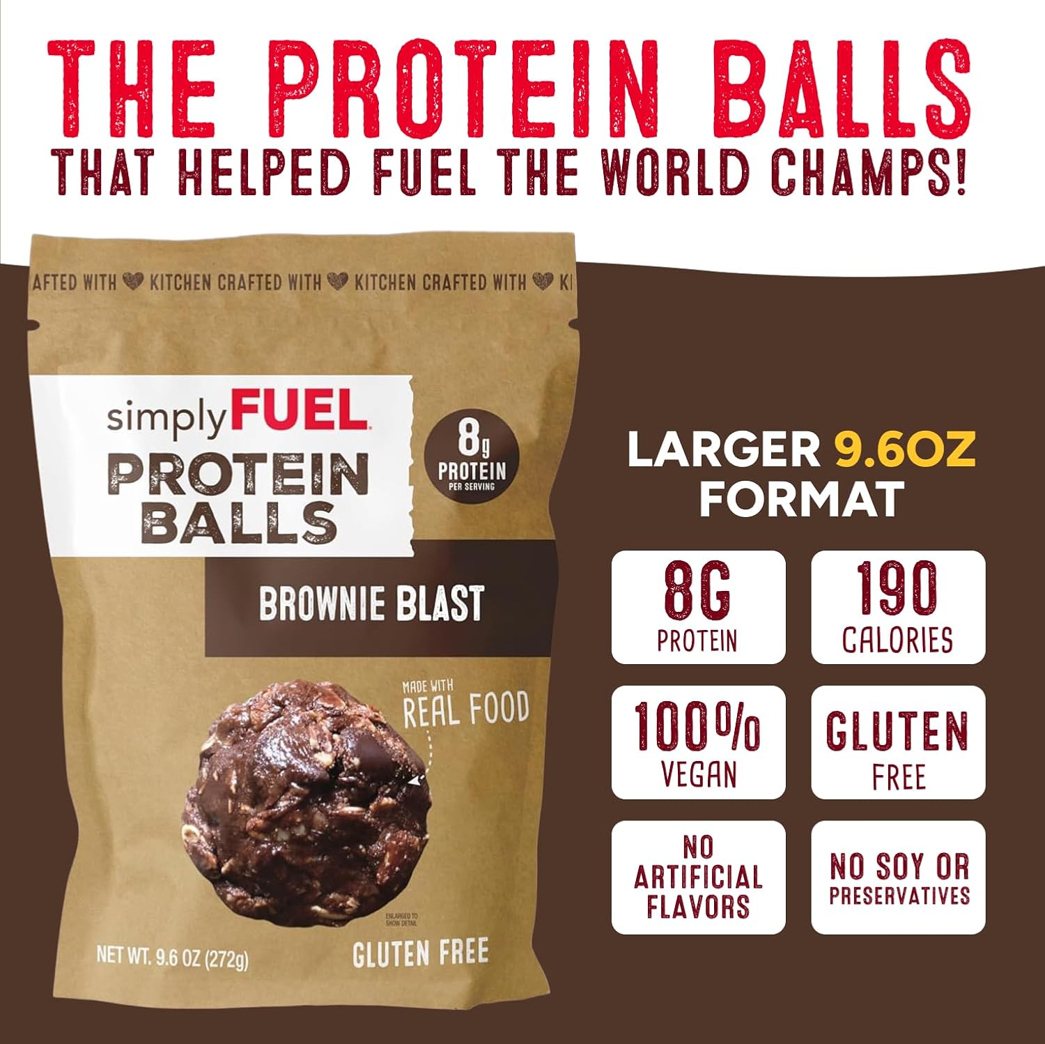simplyFUEL Whole-Food Protein Balls (Brownie Blast) - 8 g High-Protein, Gluten-Free, Healthy Snack for Adults & Kids - 9.6 oz