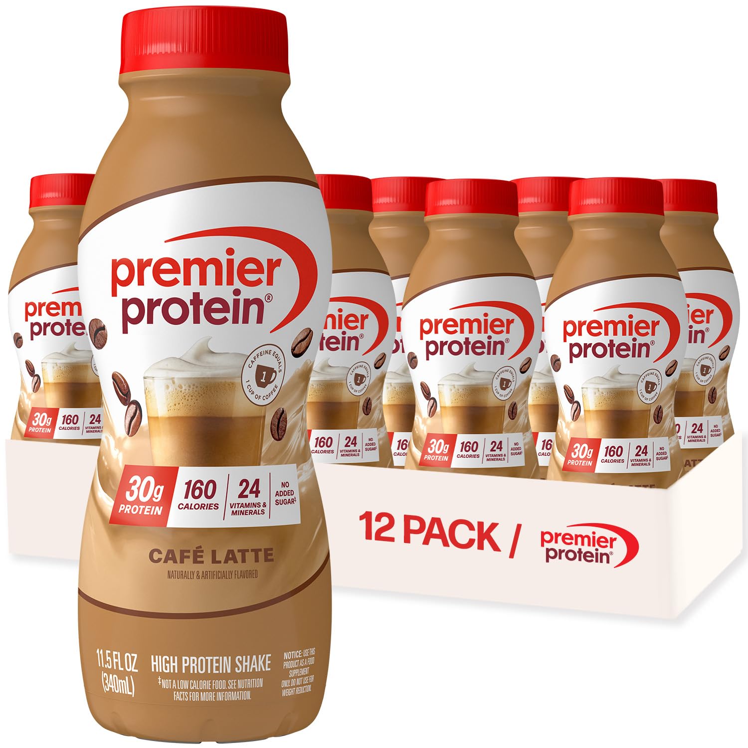 Premier Protein 30g High Protein Shake, Caramel, 12 Pack | 160 Calories, 24 Vitamins & Minerals, No Added Sugar, Supports Muscle Health, Gluten-Free, 11.5 oz