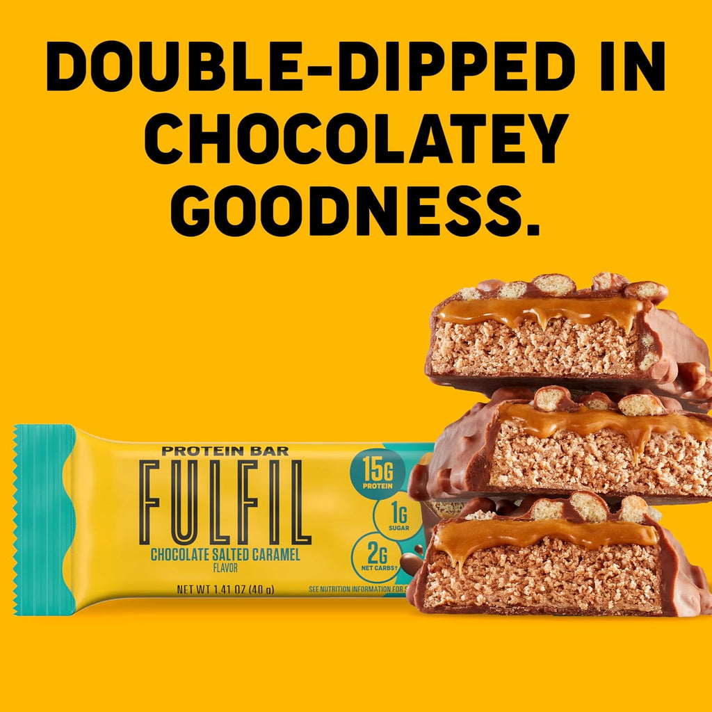 FULFIL Chocolate Salted Caramel Protein Bars, 15g Protein, 12 ct | Gluten Free with 15g Protein, Pantry Staples