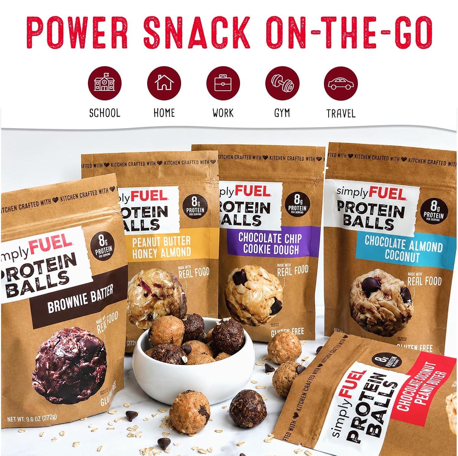 simplyFUEL Whole-Food Protein Balls (Brownie Blast) - 8 g High-Protein, Gluten-Free, Healthy Snack for Adults & Kids - 9.6 oz