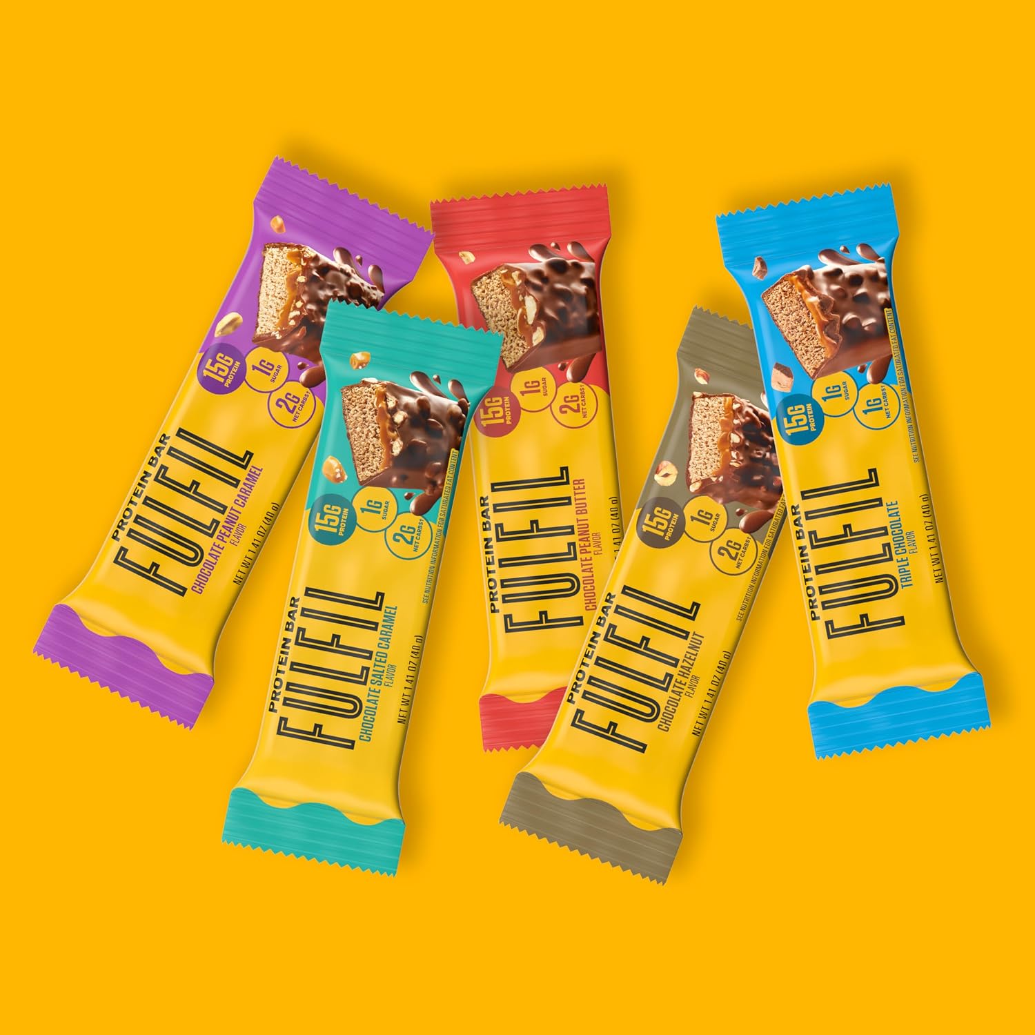 FULFIL Chocolate Salted Caramel Protein Bars, 15g Protein, 12 ct | Gluten Free with 15g Protein, Pantry Staples