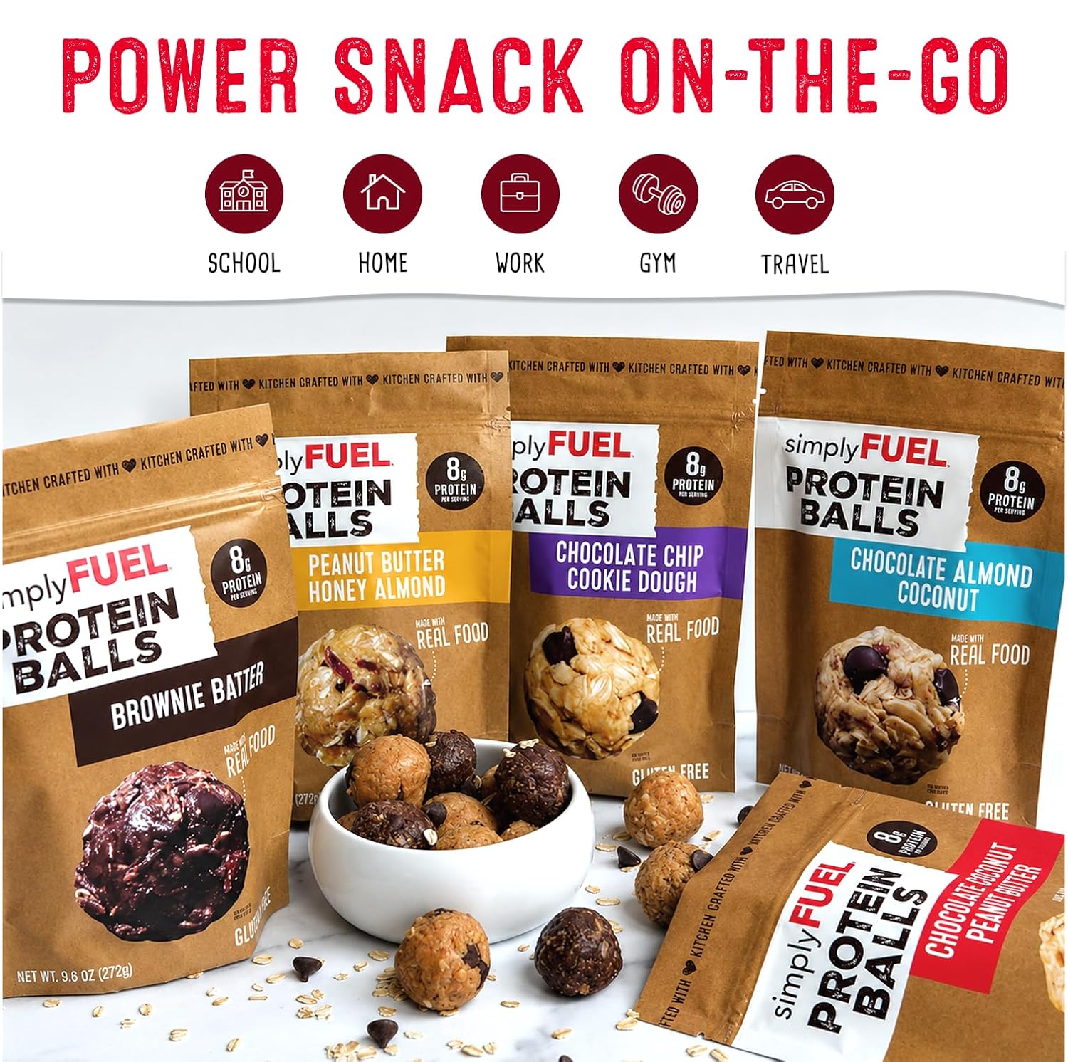 simplyFUEL Whole-Food Protein Balls (Chocolate Almond Coconut) - 8 g High-Protein, Gluten-Free, Healthy Snack for Adults & Kids - 9.6 oz